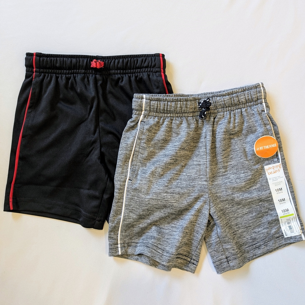 Black and Gray Athletic Shorts with Elastic Waistband